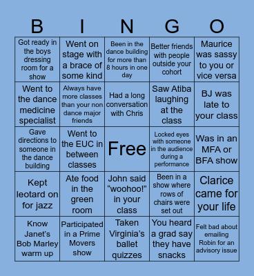 UNCG School of Dance Bingo Card