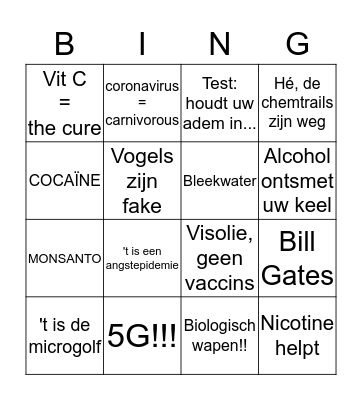 De Grote Covid-19 Samenzwering Bingo Card