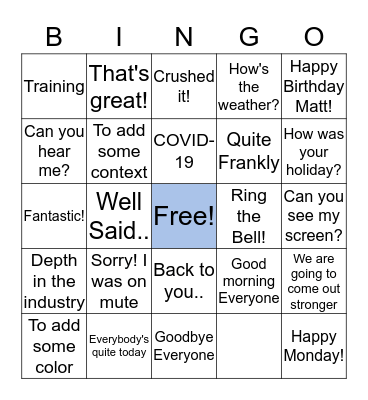NHS GE Bingo! Bingo Card