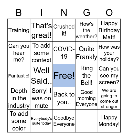 NHS GE Bingo! Bingo Card