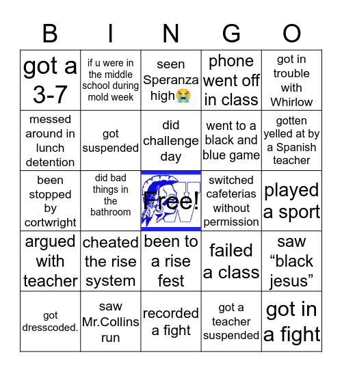 Williamstown Middle School Bingo Card
