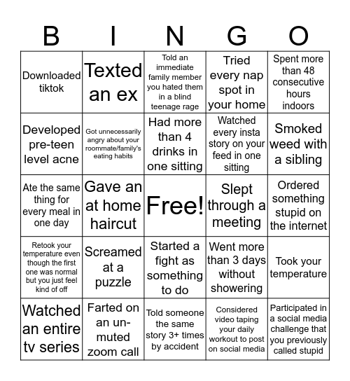 Quarantine Bingo Card