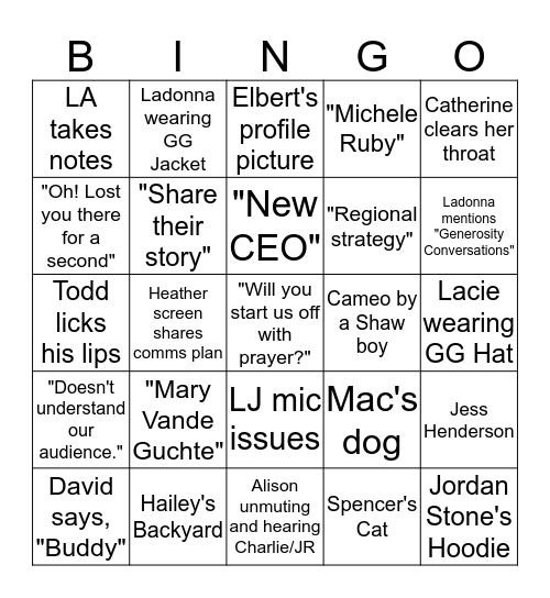 Generous Giving Zoom Bingo Card