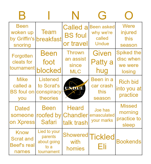 Undue Bingo Card