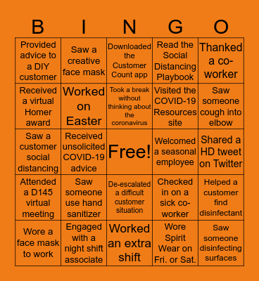 THD D145 COVID-19 Bingo Card