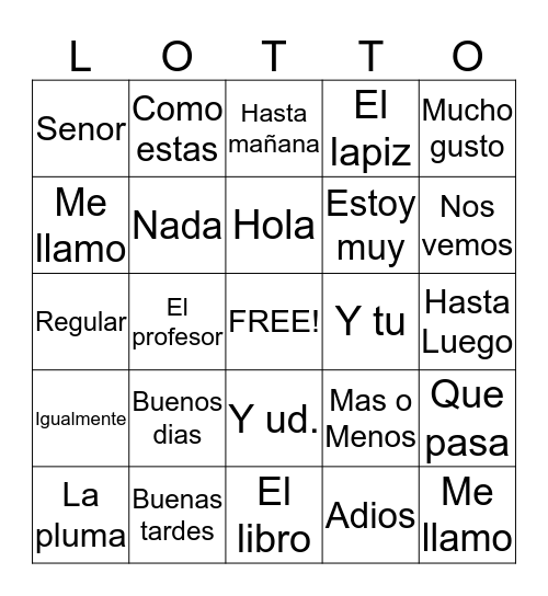 Realidades 1 Para Empezar Bingo Card