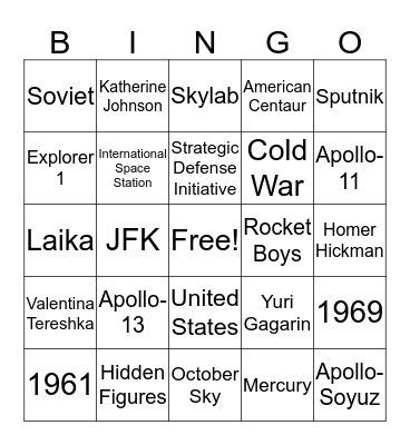 Space Race Bingo Card