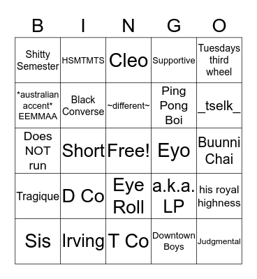 Eliza Kelly Bingo Card