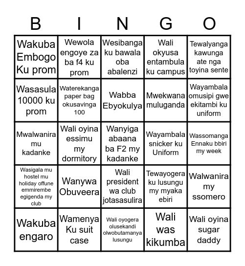 LUBIRI SS Bingo Card