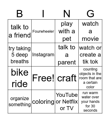 AML Coping Skills Bingo Card