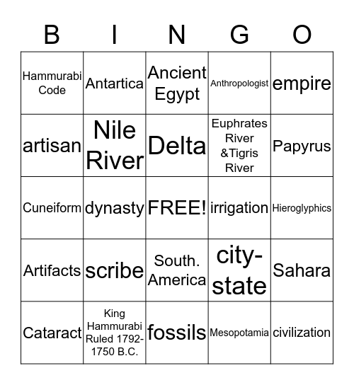 Ancient Civilizations  Bingo Card