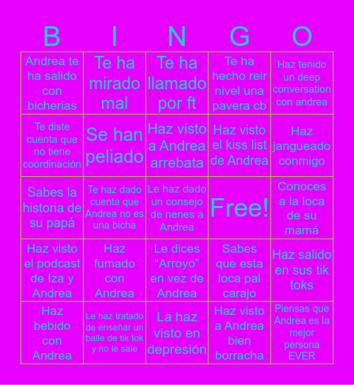 Arroyo’s bingo Card