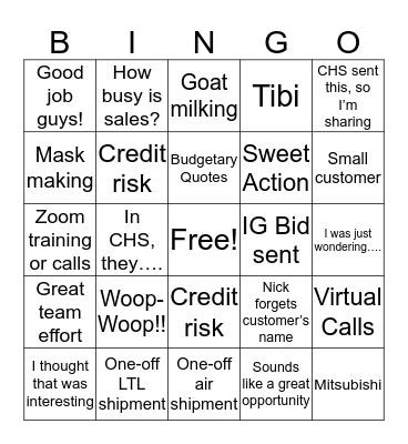 Sales Bingo Card