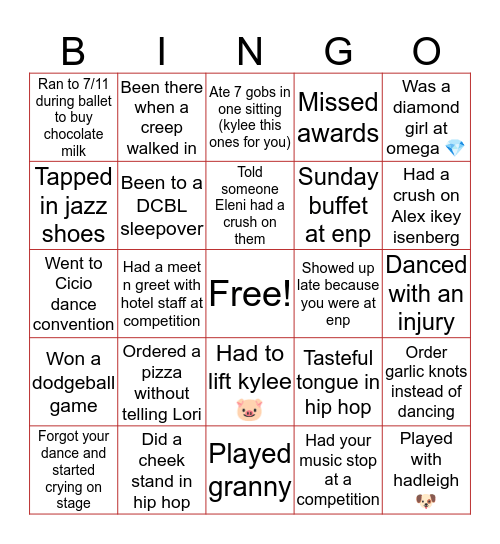 Monday Class DCBL Bingo Card