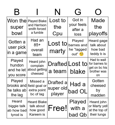 Rona league Bingo Card