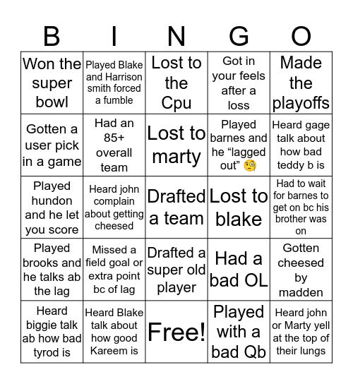 Rona league Bingo Card