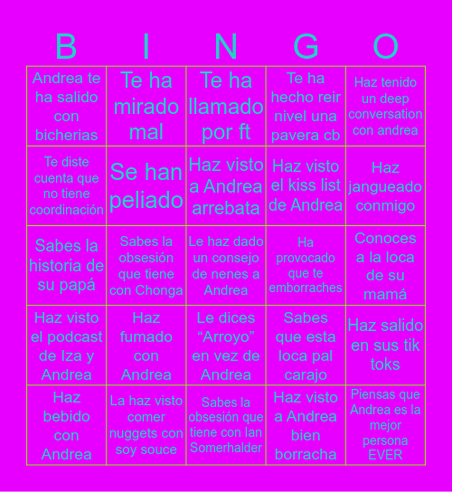 Arroyo’s bingo Card