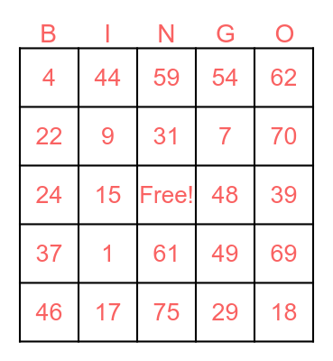 Julia's Bingo Card