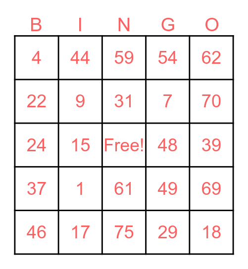 Julia's Bingo Card