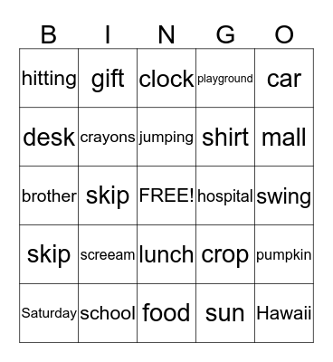 noun bingo Card