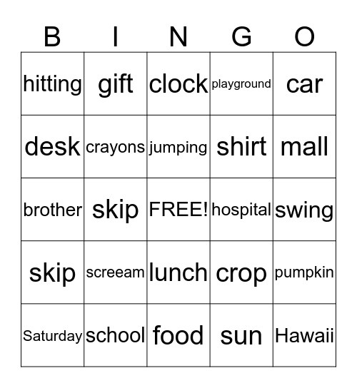 noun bingo Card