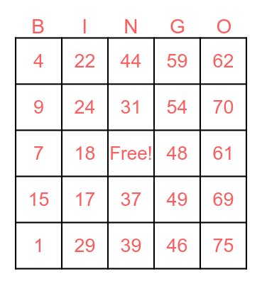 Julia's Bingo Card