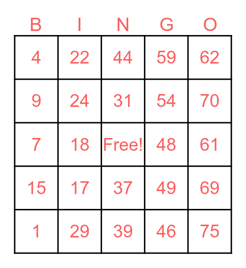 Julia's Bingo Card