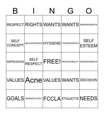 FACS-UNIT 2 VOCABULARY Bingo Card