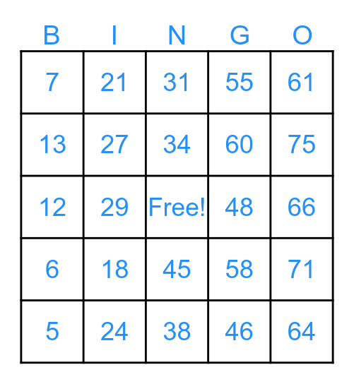 Julia's Bingo Card