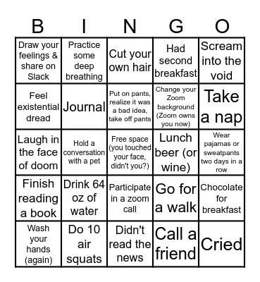 Isolation Bingo! Bingo Card
