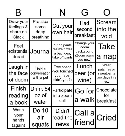 Isolation Bingo! Bingo Card