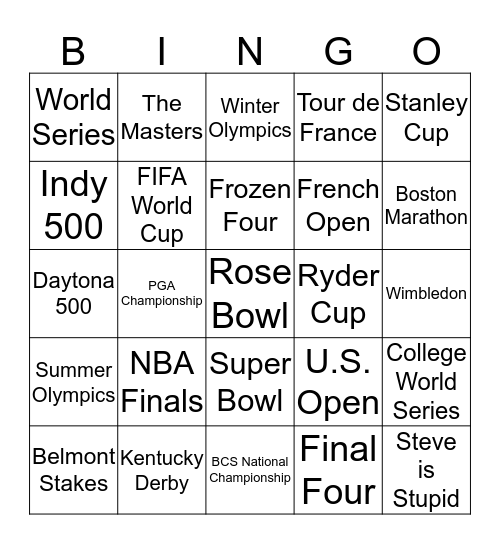 Dept Head BINGO - SPORTING EVENTS Bingo Card