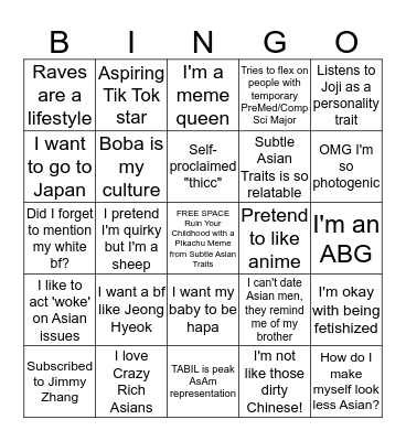 Boba American Bingo Card