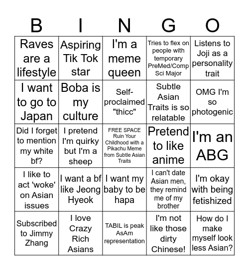 Boba American Bingo Card