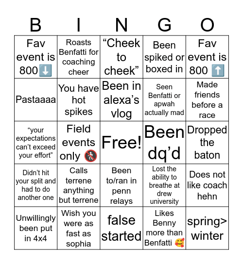 mount olive track bingo ! Bingo Card