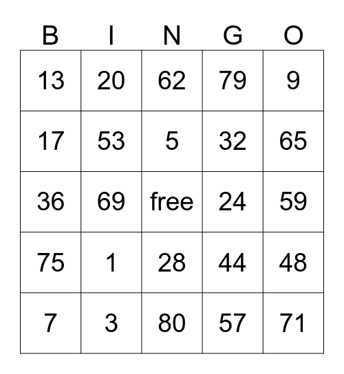 spanish numbers 1-20 Bingo Card