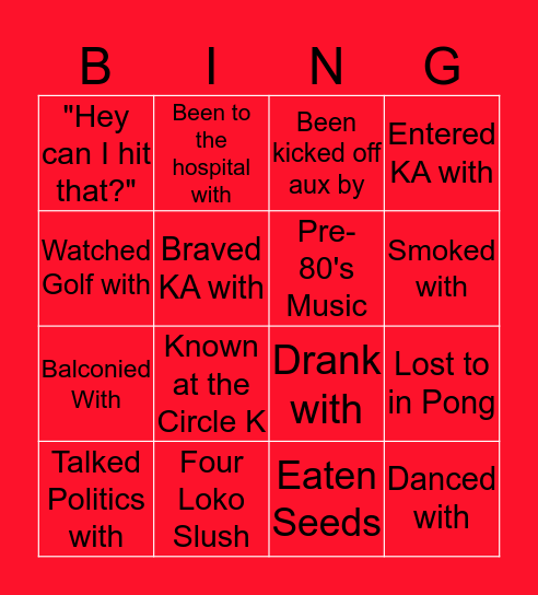 Cam Handley Bingo Card