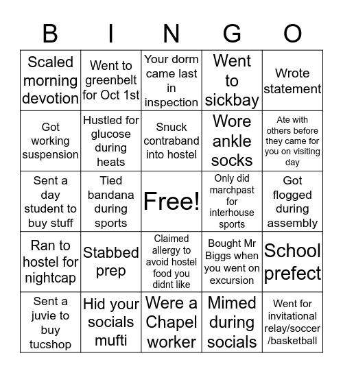 Corona Secondary School Bingo Card