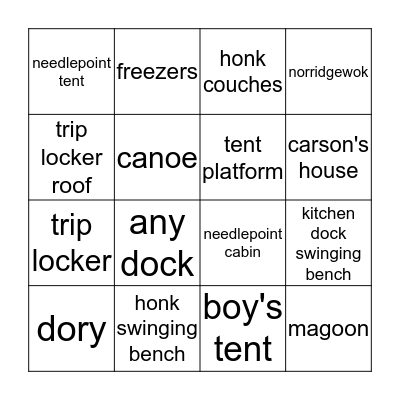 PIC Hookup Bingo Card