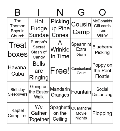 Family Lingo Bingo Card