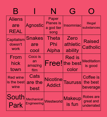 Melissa Bingo Card