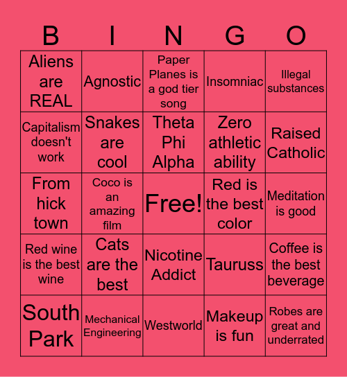 Melissa Bingo Card