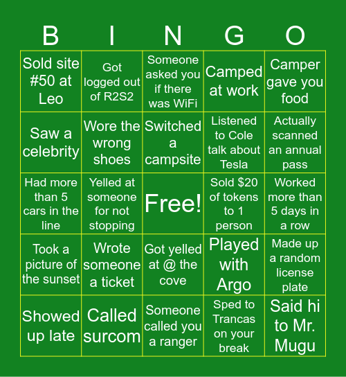 CA STATE PARKS Bingo Card