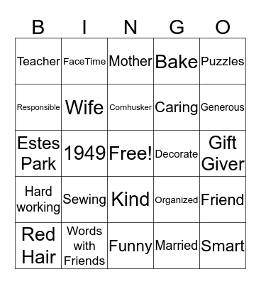 Grandma's Birthday Bingo Card