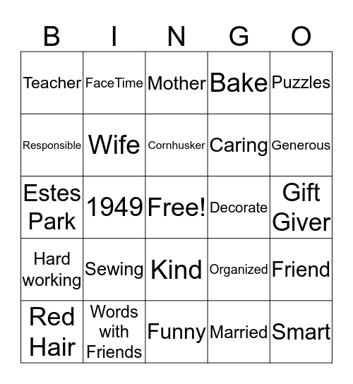 Grandma's Birthday Bingo Card