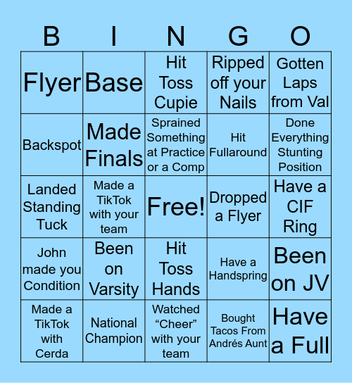 Summit Cheer Bingo Card