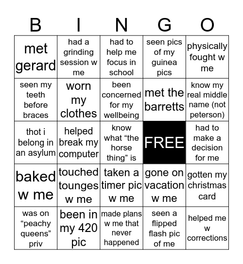 CA$$IDY Bingo Card
