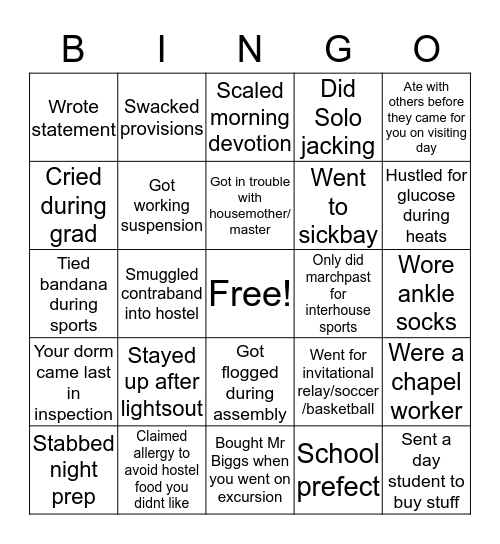 Corona Secondary School Bingo Card