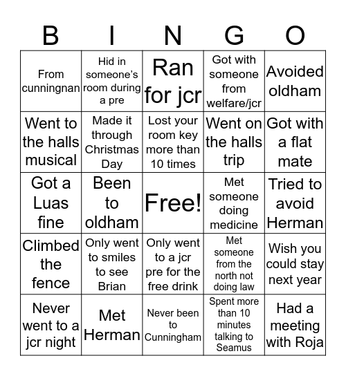 Halls bingo Card