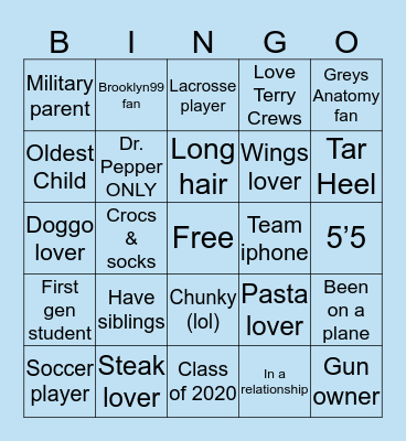 Things in common w/ me Bingo Card